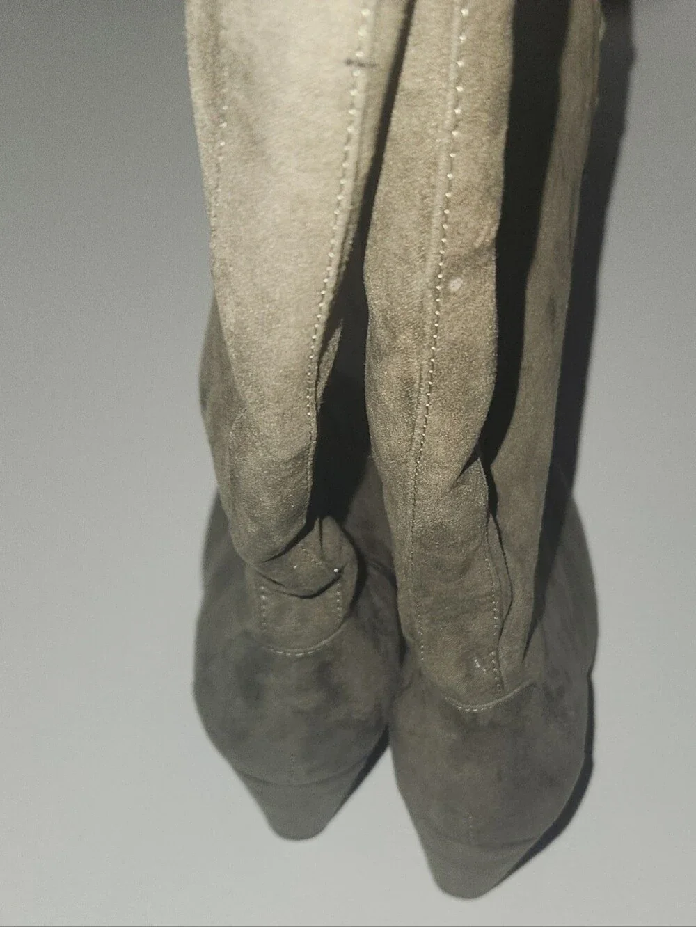 Cato Olive Green Knee High Faux Suede Boots Lace Up Side Zip Size 8.5